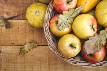 Naklejka na ściany i meble Basket with fresh organic fruits