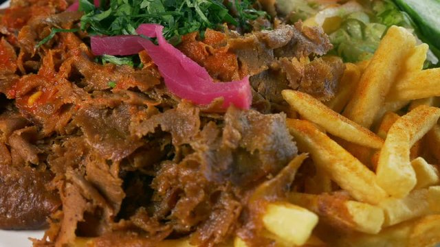 Doner kebab meat with pommes frites
