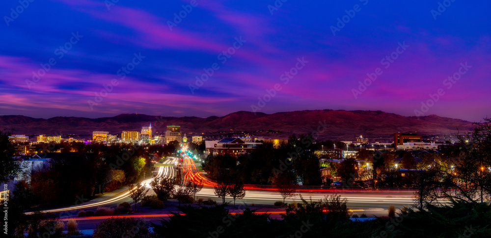 Wall mural streaking car lights down capital boulevard boise idaho