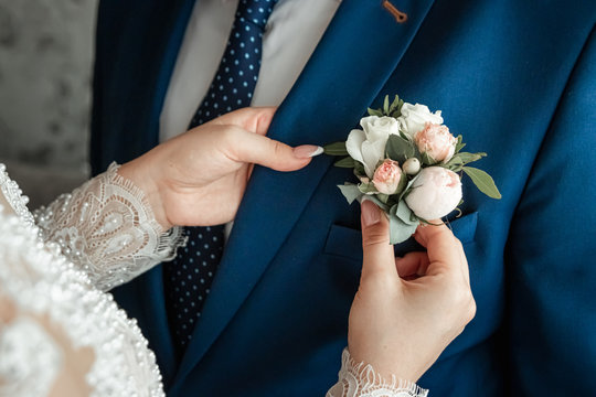 Boutonniere for the groom. The concept of marriage, family relationships, wedding paraphernalia.