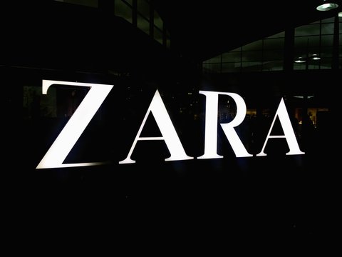 Asturias, Spain - November 2, 2019: Zara retail store exterior shop logo. Zara is Spanish clothing and accessories retailer.