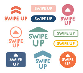 Hand drawn swipe up icon set isolated on white background for social media stories, scroll pictogram. Modern gradient. Arrow up logo for blogger