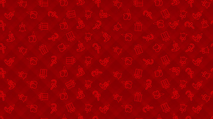 Christmas red seamless pattern with mittens, present box's, bells and elven boots.