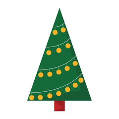 Fototapeta premium Green christmas tree vector isolated. Green fur with decoration