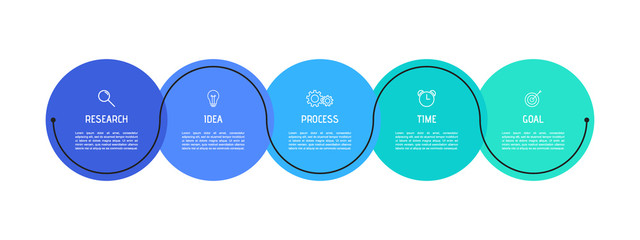 Business process infographic template. Colorful circular elements with numbers 5 options or steps. Vector illustration graphic design