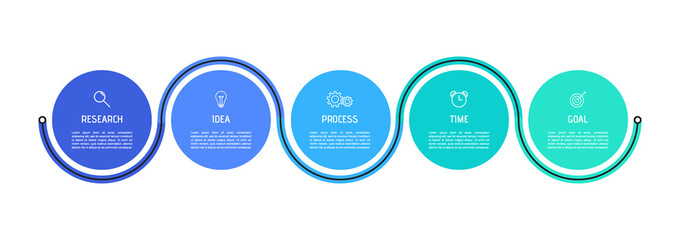 Business process infographic template. Colorful circular elements with numbers 5 options or steps. Vector illustration graphic design