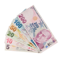 Turkish banknotes, 5,10,20,50,100,200 Turkish Lira front side
