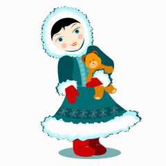 Girl in a winter coat with a bear