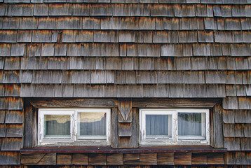 Old wooden roof of a traditional Bavarian country house, Germany, Bavaria, closeup, details