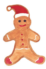 Delicious Christmas and New Year gingerbread in the form of a gingerbread Man. Watercolor hand drawn illustration