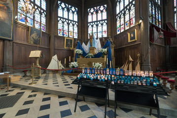 interior view of the altar in the historic Saint Catherine's Church in Honfleur