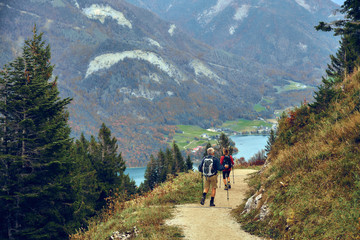 Fototapeta na wymiar Nordic walking in the mountains
