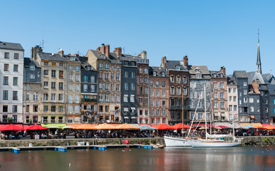 fishing boats in the old part and Vieux Bassin district of Honfleur