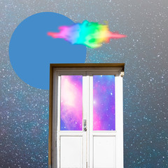 surreal landscape collage concept, fantasy vibrant world