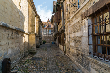 Fototapeta na wymiar the historic Rue de Prison street in the Vieux Bassin neighborhood of Honfleur