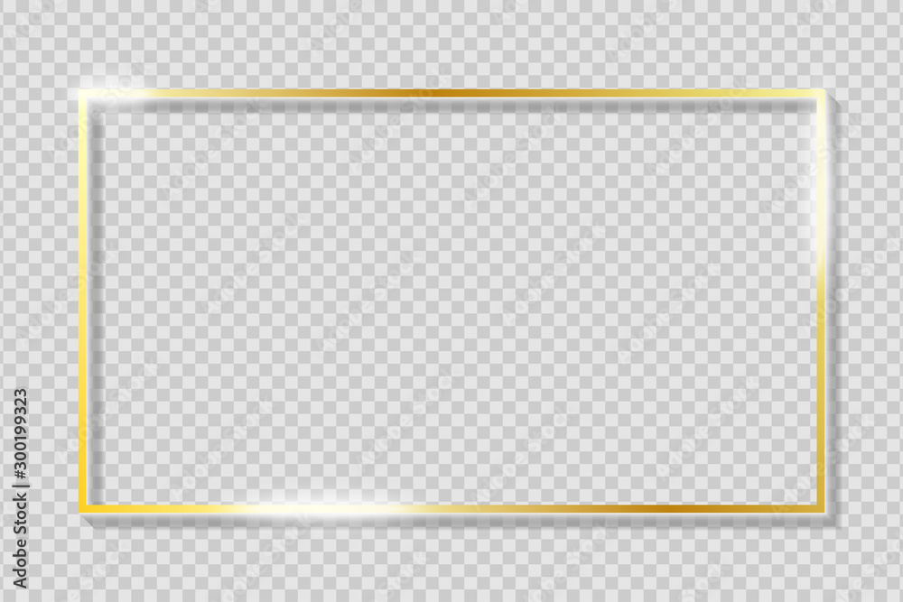 Aufkleber golden frame on transparent background with shadow. gold rectangle border with glow shine and light 