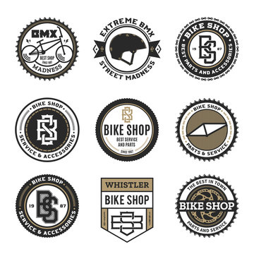 Vector bike shop, bicycle part and service logo