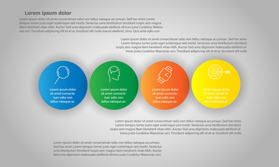 Four part color circle icons infographic template with shadow and place for your options
