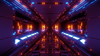 Fototapeta na wymiar cool futuristic space scifi hangar tunnel corridor with holy glowing christian cross 3d illustration live wallpaper motion background design vj loop club visual