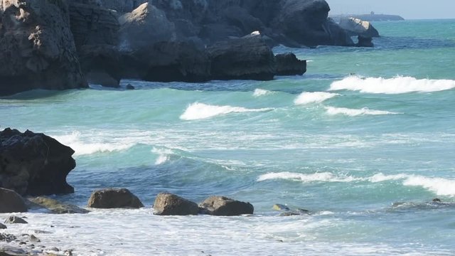 Spectacular scenery panorama of coastline in Musandam, Oman on a vacation, tourist dhow boat trip through the fjords, rocky mountains, and blue water near Strait of Hormuz in the Middle East. 