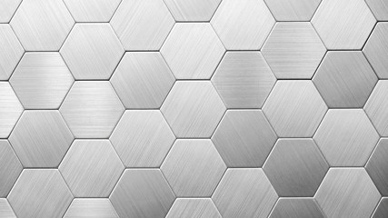 Abstract silver metal background. Geometric hexagons.