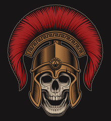 Illustration of a skull in a spartan helmet