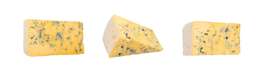 Piece of Blue Cheese on White Background Close Up