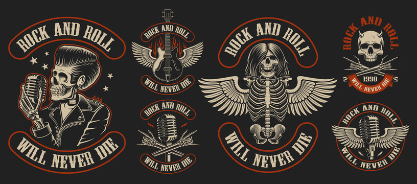 Set of vintage rock and roll emblems