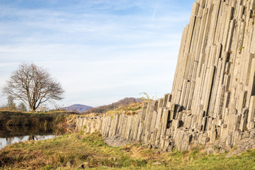 Fototapeta premium Scenic view of Panska Skala - basalt rock columns in Czech Republic in autumn