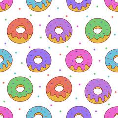 kawaii donuts seamless pattern on white background for cafe or restaurant. illustration vector.