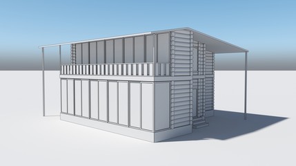 exterior of a country house, cottage, visualization, 3D illustration