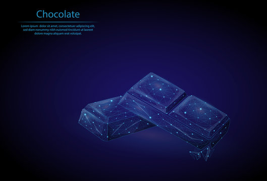 Abstract image Chocolate in the form of a starry sky or space, consisting of points, lines, and shapes. 3D Low poly vector background. Chocolate bar slices