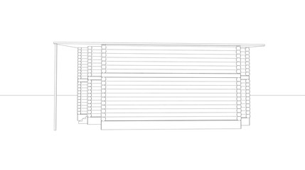 exterior of a country house, cottage, contour visualization, 3D illustration, sketch, outline