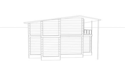 exterior of a country house, cottage, contour visualization, 3D illustration, sketch, outline
