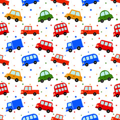 seamless pattern colorful transport cute car cartoon style isolated on white background. illustration vector.