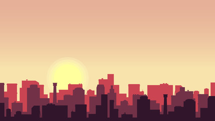 cityscape street panorama view silhouette town in black contour color isolated on white , ferris wheel skyscraper buildings houses , vector horizontal banner