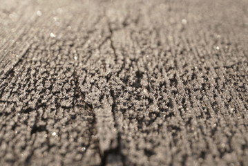 wooden surface with frost close up   