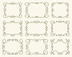Set of nine elegant very simple, but stylish calligraphy vector frames for your design.