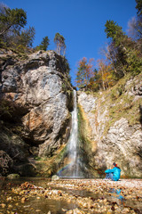 Beautiful waterfall landscape in Austria, autumn time. Pötz, Koppl