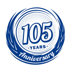 One hundred and five years anniversary celebration logotype. 105th anniversary logo. Vector and illustration.