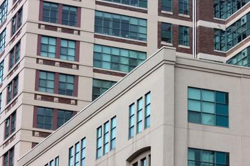 Buildings with blue windows