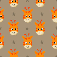 Obraz premium cute seamless pattern with cartoon giraffe face for kids. animal on gray background. vector illustration. 