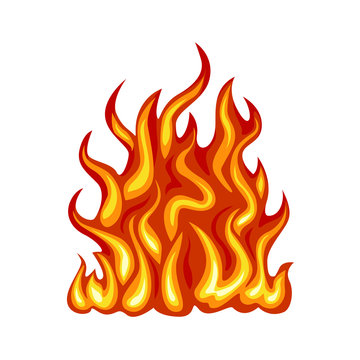 Fire isolated on white background. Bonfire icon. Vector illustration in simple cartoon flat style.