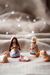 Typhical Mexican christmas birth with clay figures handmade painted