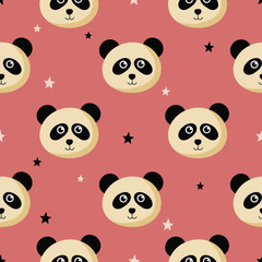 cute seamless pattern with cartoon baby panda and star for kids. animal on pink background. vector illustration. 