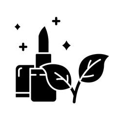 Natural lipstick glyph icon. Visage beauty aid item. Lip makeup product. Natural ingridients. Chemical, paraben free. Organic cosmetics. Silhouette symbol. Negative space. Vector isolated illustration