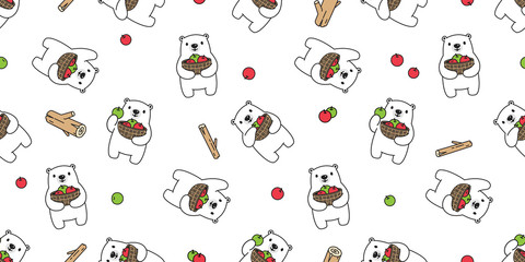 Bear seamless pattern polar bear vector fruit basket orange scarf isolated teddy cartoon repeat background tile wallpaper illustration doodle white design