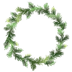 Christmas fir wreath. Pine wreath. Spruce decorative wreath. Decorative element for your design. Vector illustration.