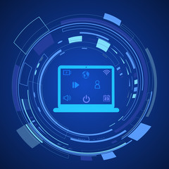 Obraz premium Digital technology icon vector illustration. internet of things background. Abstract protecting data network ecosystem innovation design. Iot, smart home connection, house control by smartphone