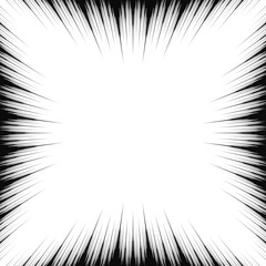 Cartoon template Black and White abstract manga frame, line background, radial speed superhero action, flash comic book vector illustration element. Surprise scene. Circular starbust explosion texture